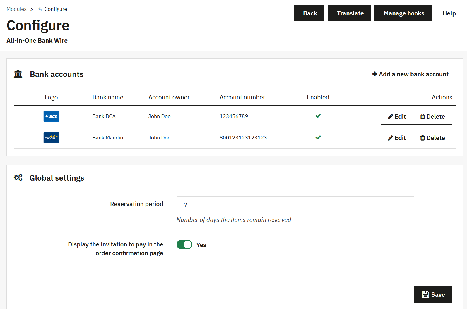 Back office — daftar rekening bank